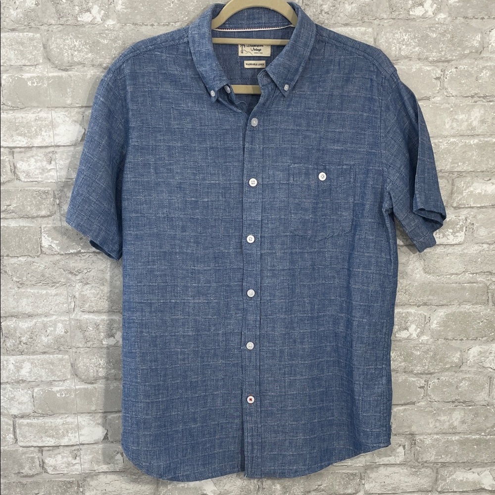 Weatherproof Vintage Washable Linen Blue Button-Down Shirt